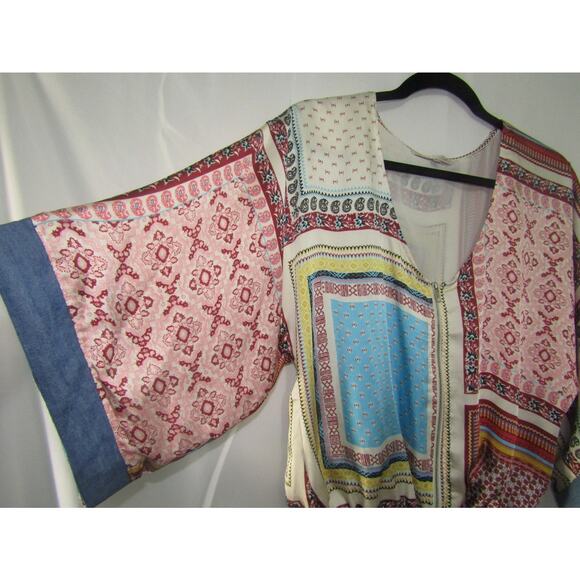 Willow & Root Women’s Small Boho Patchwork Kimono Sleeve Tie Waist Blouse Festiv - Picture 2 of 8